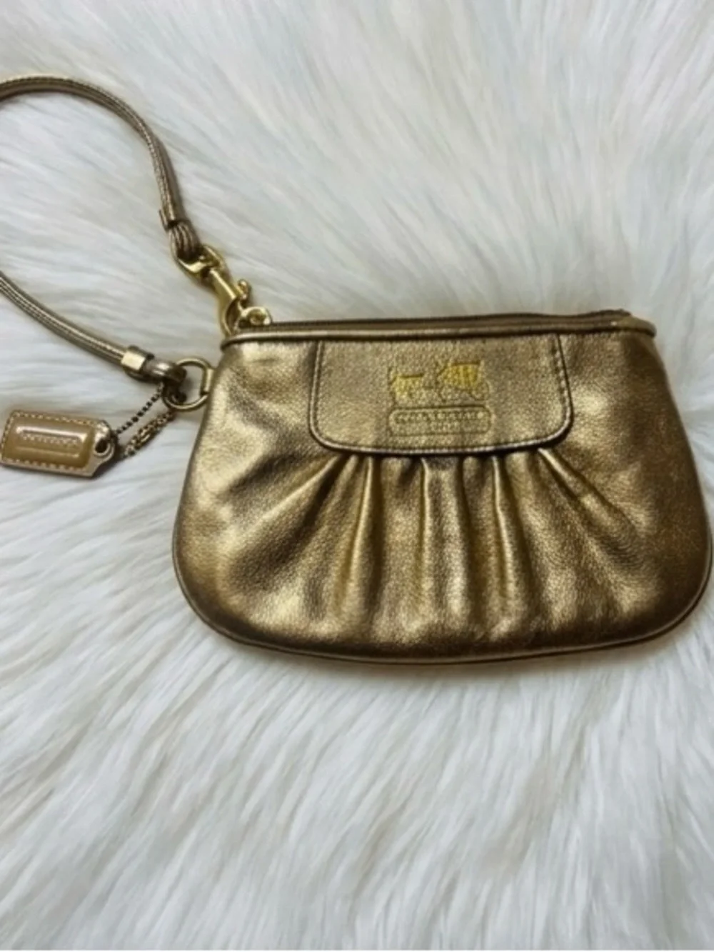 Coach Metallic Gold Leather Wristlet Clutch